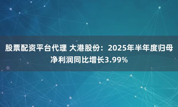 股票配资平台代理 大港股份：2025年半年度归母净利润同比增长3.99%